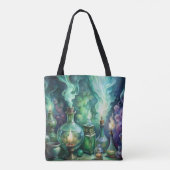 GROENE & PAARSE SMOKEY SPOOKY DRANKFLESSEN TOTE BAG (Achterkant)
