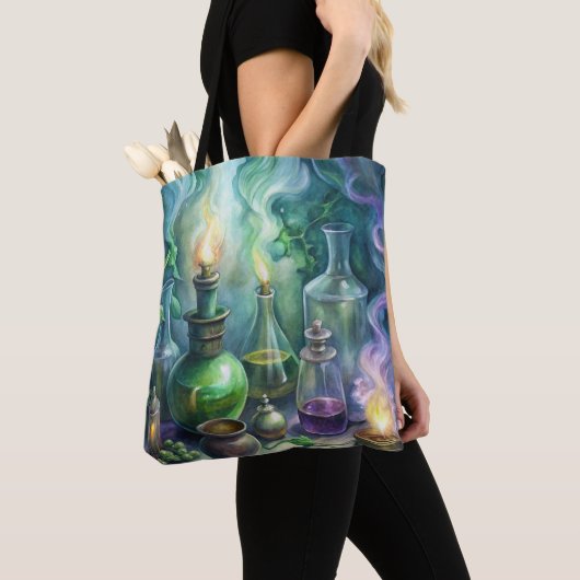 GROENE & PAARSE SMOKEY SPOOKY DRANKFLESSEN TOTE BAG (Dichtbij)
