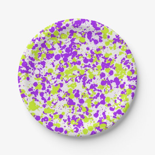 Groene Paarse spetterende verf Papieren Bordje (Voorkant)