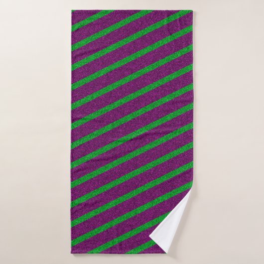 Groene & Paarse Strepen Glitter Badhanddoek (Badhanddoek)