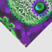 Groene & Paarse Suiker Schedel Gloeiend Halloween Tissuepapier (Detail)