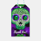 Groene & Paarse Suiker Schedel Lichtgevend Hallowe Cadeaulabel (Achterkant)