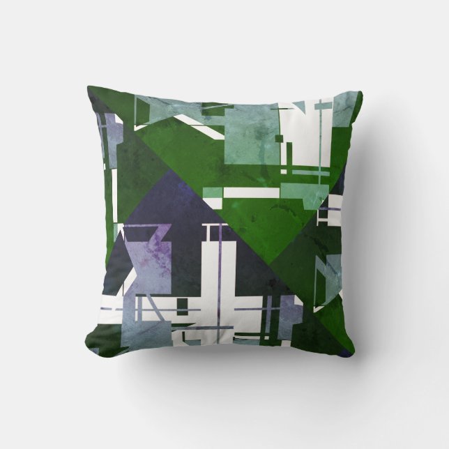 Groene Paarse tinten Witte vervaagde effect patche Kussen (Voorkant)