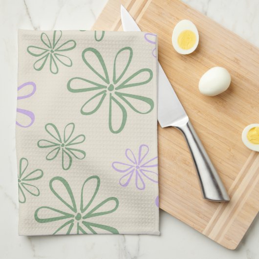 Groene Paarse tropische bloemenbotanische zomer Theedoek (Quarter Fold)