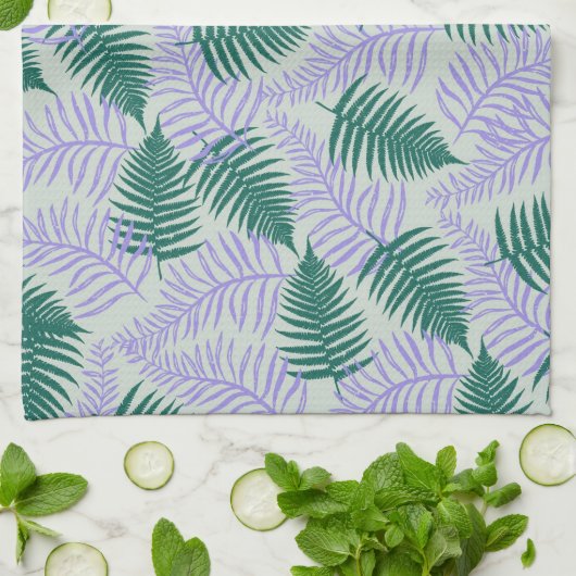 Groene Paarse tropische varen Botanische Lente Zom Theedoek (Gevouwen)