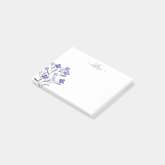Groene Paarse Waterverf Blooms Monogram Post-it® Notes (Schuin)