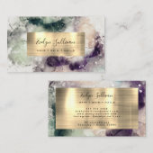 Groene Paarse Waterverf en goudolie Visitekaartje (Voorkant / Achterkant)