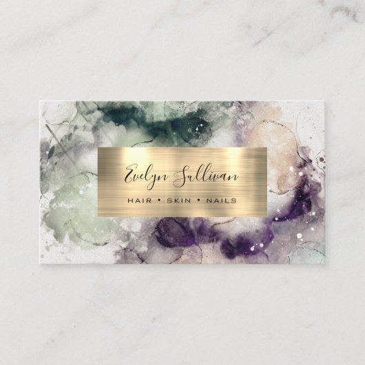 Groene Paarse Waterverf en goudolie Visitekaartje (Voorkant)