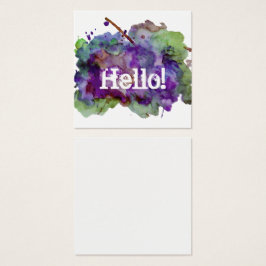Groene/Paarse Waterverf Verf Splatter Hallo Opmerk Vierkante Visitekaartjes