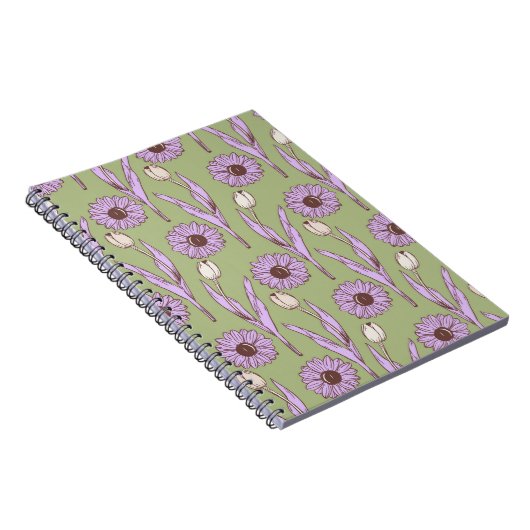 Groene Paarse Wildflower Boho Modern Floral Design Notitieboek (Rechterzijde)