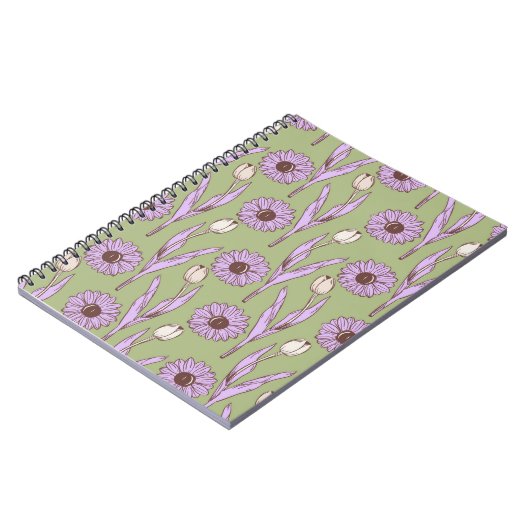 Groene Paarse Wildflower Boho Modern Floral Design Notitieboek (Linkerzijde)