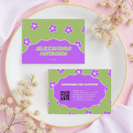 Groene Paarse Y2K Bloem Handgemaakte Kleding Visitekaartje