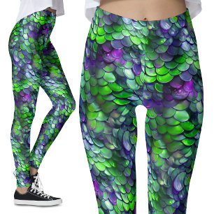 Groene Paarse Zeemeermin Schalen Fantasie Kostuum  Leggings
