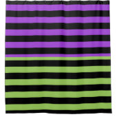 Groene Paarse & Zwarte Halloween Streep Douchegordijn (Voorkant)