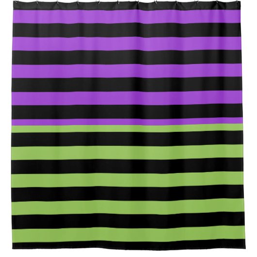 Groene Paarse & Zwarte Halloween Streep Douchegordijn (Voorkant)
