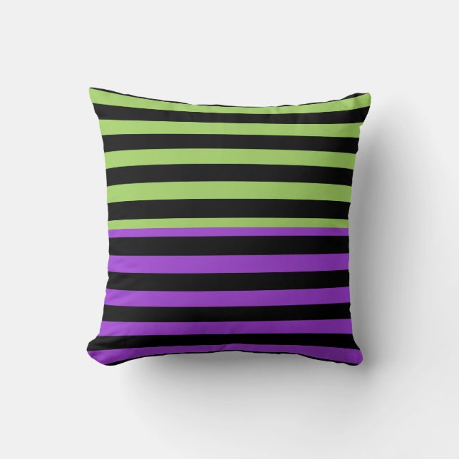 Groene paarse & zwarte Halloween streep Kussen (Voorkant)