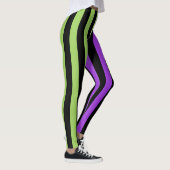 Groene Paarse & Zwarte Halloween Streep Leggings (Rechts)