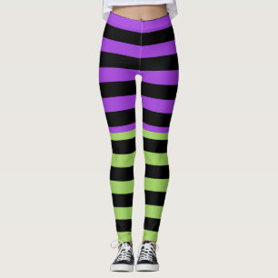 Groene Paarse & Zwarte Halloween Streep Leggings