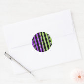 Groene Paarse & Zwarte Halloween Streep Ronde Sticker (Envelop)
