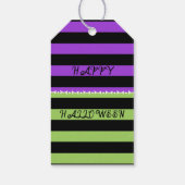 Groene Paarse & Zwarte Halloween Stripe Party Cadeaulabel (Achterkant)