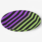 Groene Paarse & Zwarte Halloween Stripe Party Papieren Bordje (Gekanteld)