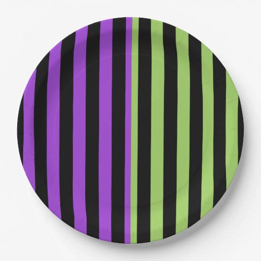 Groene Paarse & Zwarte Halloween Stripe Party Papieren Bordje (Voorkant)