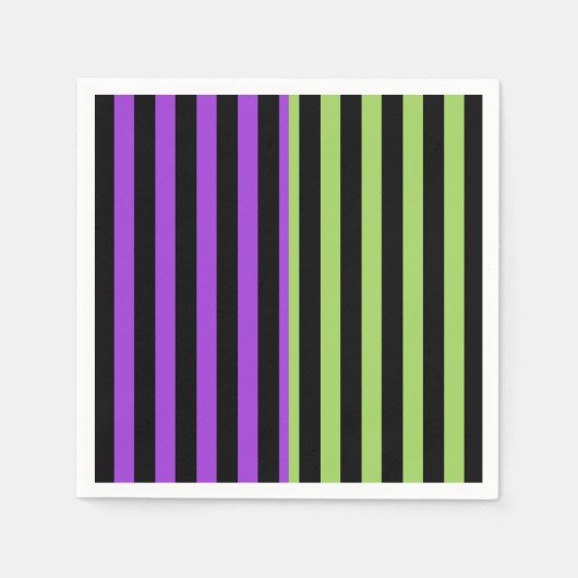 Groene Paarse & Zwarte Halloween Stripe Party Servet (Voorkant)