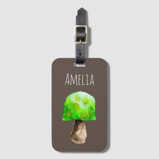 Groene paddenstoel waterverf schattige schimmels bagagelabel (Voorkant (verticaal))