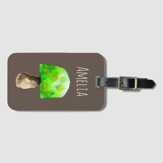 Groene paddenstoel waterverf schattige schimmels bagagelabel (Voorkant (horizontaal))