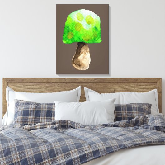 Groene paddenstoel waterverf schattige schimmels canvas afdruk (Insitu (Slaapkamer))