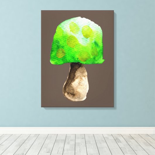 Groene paddenstoel waterverf schattige schimmels canvas afdruk (Insitu (Houten vloer))