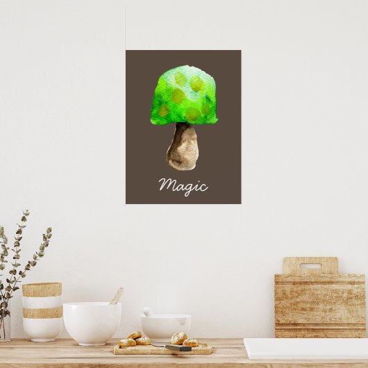 Groene paddenstoel waterverf schattige schimmels poster (Keuken)