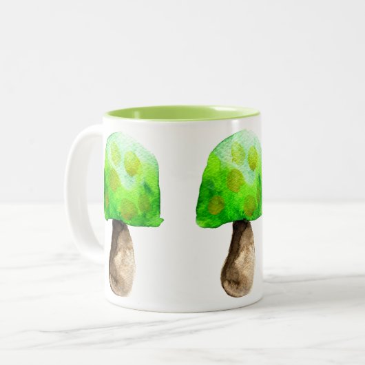 Groene paddenstoel waterverf schattige schimmels tweekleurige koffiemok (Voorkant links)
