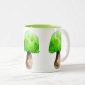 Groene paddenstoel waterverf schattige schimmels tweekleurige koffiemok (Voorkant rechts)