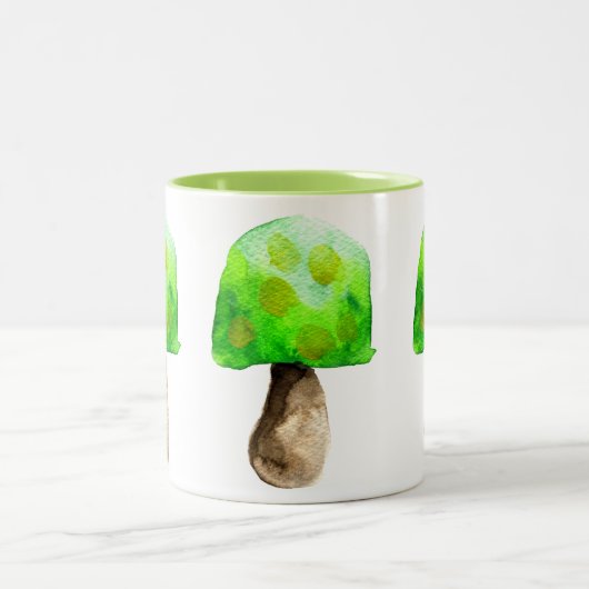 Groene paddenstoel waterverf schattige schimmels tweekleurige koffiemok (Center)