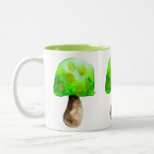 Groene paddenstoel waterverf schattige schimmels tweekleurige koffiemok (Links)