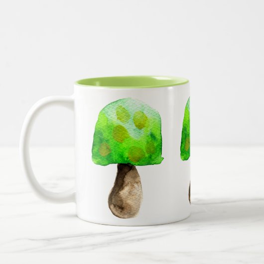 Groene paddenstoel waterverf schattige schimmels tweekleurige koffiemok (Links)