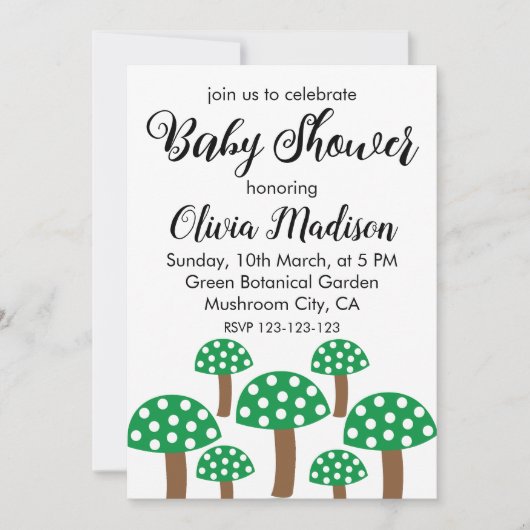 Groene Paddenstoelen Meisje Baby shower Kaart (Voorkant)