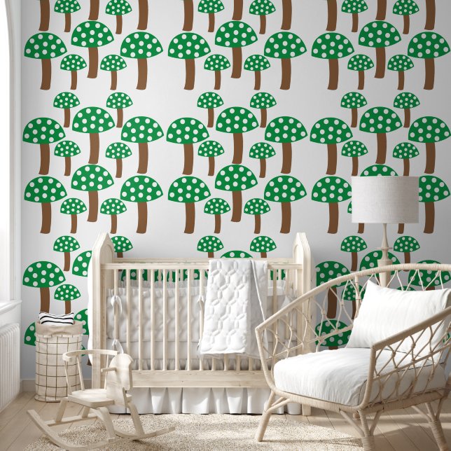 Groene paddenstoelen Patroon Behang (Kinderen)