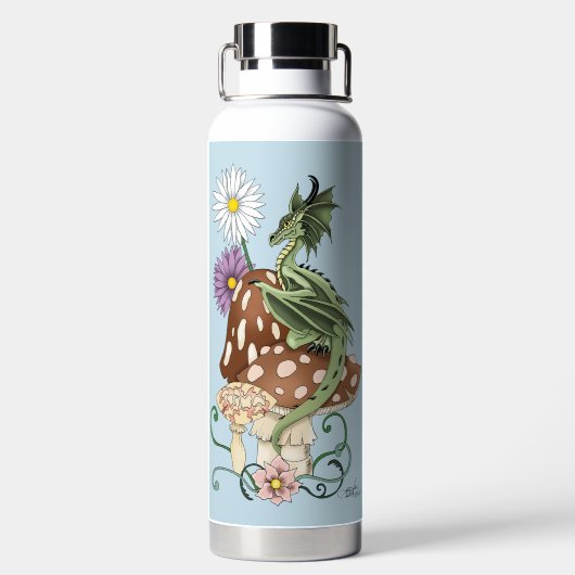 Groene Paddestoel Dragon Fantasy Bloemen Waterfles (Achterkant)