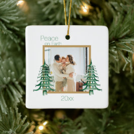 Groene Pagoda Kerstbomen 2Foto Vrede op Aarde Keramisch Ornament