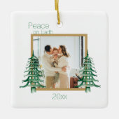 Groene Pagoda Kerstbomen 2Foto Vrede op Aarde Keramisch Ornament (Voorkant)