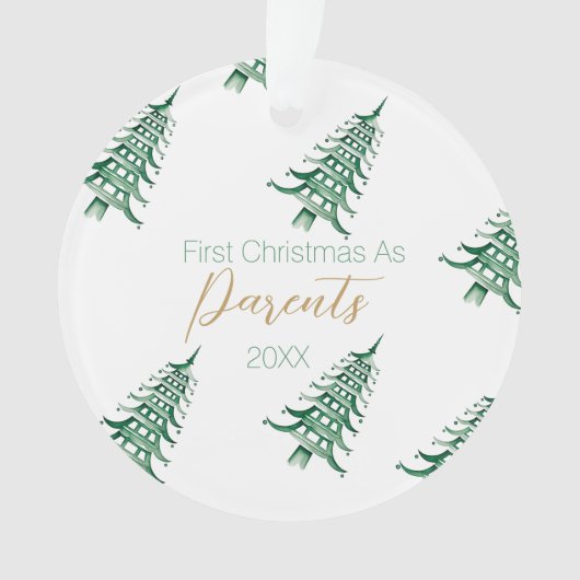 Groene Pagode Kerstboom "Eerste Kerstdag als" Ornament (voorkant)