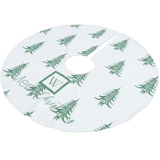 Groene Pagode Kerstboom Monogrammed Patroon Kerstboom Rok (Gekanteld)