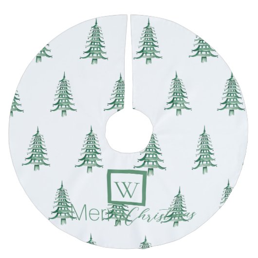 Groene Pagode Kerstboom Monogrammed Patroon Kerstboom Rok (Voorkant)