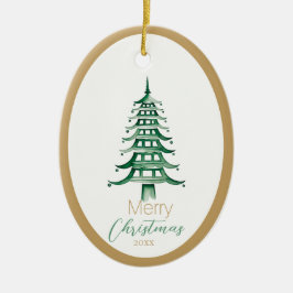 Groene Pagode Kerstboom Ornament