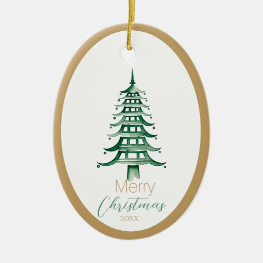 Groene Pagode Kerstboom Ornament (Voorkant)