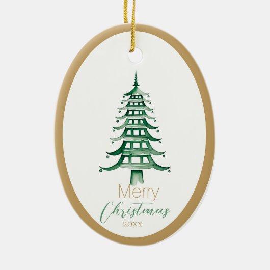 Groene Pagode Kerstboom Ornament (Achterkant)