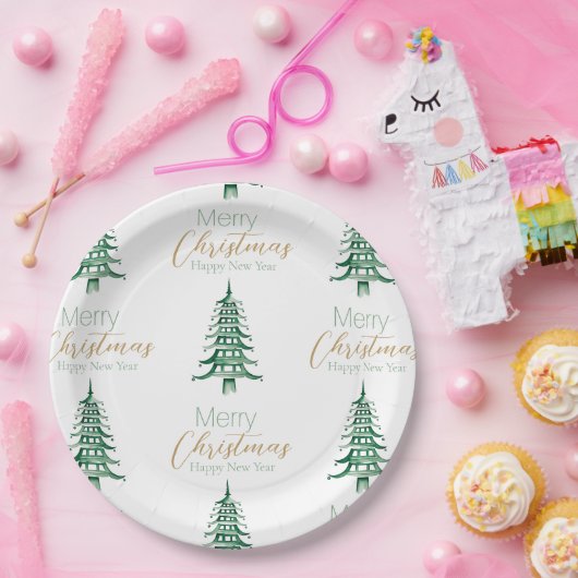 Groene Pagode Kerstboom Patroon Papier Bord (Feest)