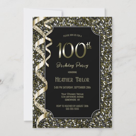 Groene pailletten 100e verjaardagsfeestje kaart (Voorkant)